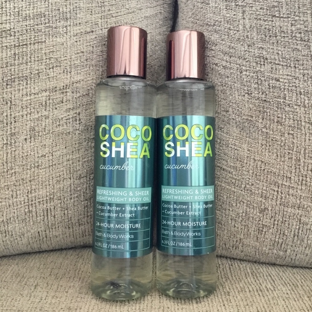 Lot 2 Bath and Body Works Coco Shea Cucumber Refreshing & Sheer 6.3oz Body Oil